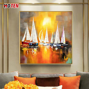 Moderno astratto paesaggio marino dipinto su tela olio disegnato <span class=keywords><strong>a</strong></span> mano da artigiani con paesaggio marino con barca <span class=keywords><strong>a</strong></span> <span class=keywords><strong>vela</strong></span> - Product Image 4