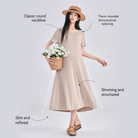 Robe d'allaitement CzzzyL pour femme, manches courtes, col élastique, taille froncée, mi-longue à volants, poches, couleur unie beige, silhouette élégante
