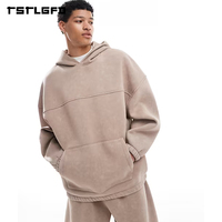 Ensemble sweat à capuche et short coupé-collé, coupe ample et carrée, en molleton épais taupe, ourlet côtelé, style streetwear, deux pièces, vente en gros