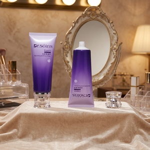 Tube souple violet dégradé en PE avec applicateur à bille transparente et capuchon acrylique pour nettoyant visage aux pépins de raisin - Product Image 1