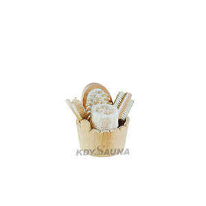 Accesorios de diseño moderno para habitaciones de Sauna, juego de ducha de madera maciza de abeto con cepillo de masaje de lufa, cepillo de Sauna con espejo pequeño de flores - Product Image 1