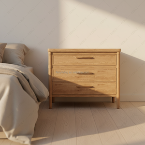 FERLY Tables de chevet modernes minimalistes en chêne massif, 3 tiroirs, assemblées, écologiques et durables pour chambre à coucher - Product Image 2