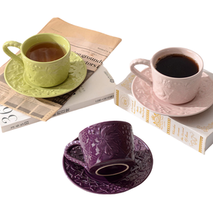 Ensemble tasse et soucoupe à café en porcelaine minimaliste créative et écologique de 300 ml – Tasses et soucoupes à latte haut de gamme - Product Image 1