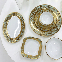 Ensemble de couverts en céramique gravée vintage, motif floral de luxe, compatible lave-vaisselle, marque HUAIYI, pour mariage et fête