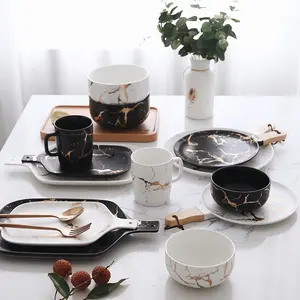 Gold Marble Ceramic Tableware Sets Porcelain Plates Sets Dinnerware Ceramic Dinner Ceramic Dinner Plates Bowl Set