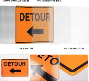 Panneau de déviation avec flèche gauche 12 x 18 pouces, panneaux de signalisation routière en aluminium réfléchissant, construction métallique résistante à la rouille et imperméable - Product Image 3
