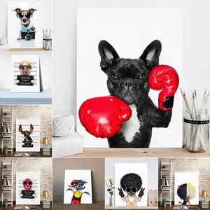 Toile de chien de boxe de Style nordique sans cadre, peinture d'art imprimée, affiche drôle, dessin animé Animal, images murales pour décoration de chambre d'enfant