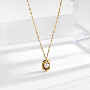 Collar de perlas de guisante de acero inoxidable chapado en oro de 18 quilates de diseño barroco real para mujer, cadenas Retro Vintage en bolsa Opp a prueba de agua - Product Image 2