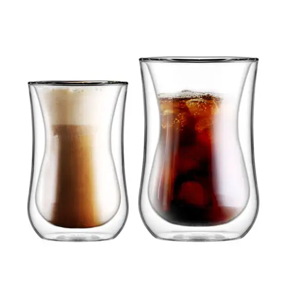 Copo de parede dupla para beber café, suco, bebidas, canecas de leite com logotipo estampado, copos de vinho personalizados em vidro de borosilicato, clássico