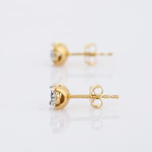 Joyería Fina hecha a mano para mujer, Gema de zafiro Natural redonda con racimo de diamantes, pendientes de oro amarillo sólido de 14K, pendientes con tachuelas - Product Image 3