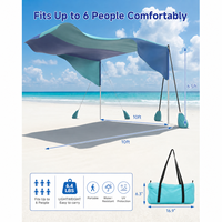 Abri de plage portable 10x10FT UPF 50+ résistant au vent et aux UV, tente familiale extérieure pour 6 personnes, bleu sarcelle, installation facile