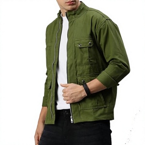 Chaqueta Bomber de Lona Verde Oliva para Hombre, Cuello Mao, Transpirable, Casual, Resistente al Viento, Corte Regular, Estilo Invernal - Product Image 1