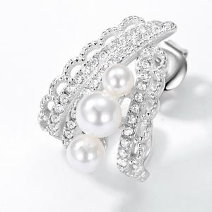 Boucles d'oreilles grimpantes en <span class=keywords><strong>argent</strong></span> sterling S925 avec grappe de perles coquillages et accent CZ, style vintage, filigrane dentelle, pour mariée, pour femme - Product Image 3