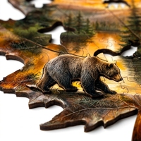 Puzzle en bois en forme de feuille d'érable, scène automnale coucher de soleil pin lac, découpé au laser en tilleul finition satinée, boîte cadeau, directement de l'usine OEM