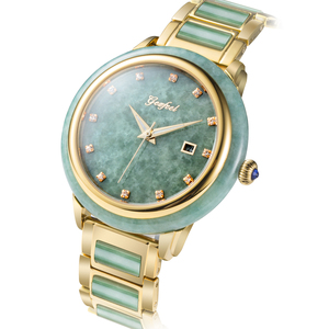 Reloj mecánico automático de jade natural de lujo para hombre, reloj de pulsera con fecha y esfera de diamantes chapada en oro - Product Image 4