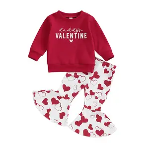 Europa und Amerika Valentinstag Mädchen Kleidung Sets Liebe gedruckt Langarm Sweatshirt Bell Pants Kinder Kleidung Sets