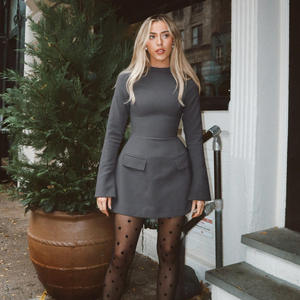 Commercio all'ingrosso della fabbrica grigio signore manica lunga Mini abito per le donne Slim Fit ufficio signora carriera abito grigio scuro - Product Image 1