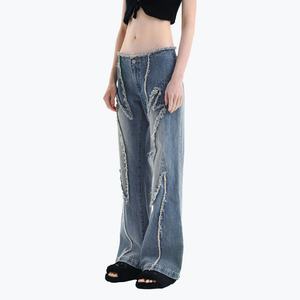Pantalons en jean personnalisés pour femmes, vintage, délavés, bleus, évasés, de haute qualité, 100% coton, jeans pour femmes - Product Image 2