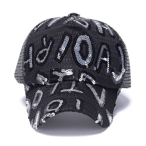 Korean Style <b>Sequined</b> Mesh Baseball Cap Women's Casual Sun Protection Hat Black Polyester Fabric - Product Image 1