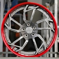 Juego de 2 Ruedas de Aleación de Aluminio Forjado, Diseño de Malla, Cóncavas de 20 mm, 5x120, 19, 20x8.5, 21, 22 Pulgadas, Cara Roja, Borde Pulido