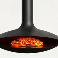 Cheminée suspendue contemporaine à bois, poêle à bois suspendu au plafond, grande foyer, chauffage à feu véritable