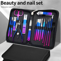 Ensemble de coupe-ongles pour manucure et pédicure, 18 pièces, en acier inoxydable, outils de soin professionnels, ciseaux à poils du nez, lime à ongles, boîte