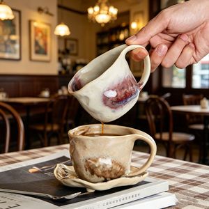 Taza de <span class=keywords><strong>café</strong></span> de cerámica con logotipo personalizado y platillo, al por mayor, marca blanca, jarra artesanal, artículos para cafetería, <span class=keywords><strong>Cyber</strong></span> Monday - Product Image 6