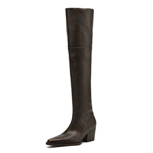 2025 automne hiver élégant dame sur le genou bottes robe de soirée chaussures Design de mode talons hauts femmes mince longues bottes 40 marron - Product Image 5