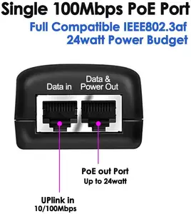 Midspan 10/100 mbps24ボルト1aPoeアダプタースプリッター802.3af Power Over Ethernetモジュール24vac/dcPoeインジェクター