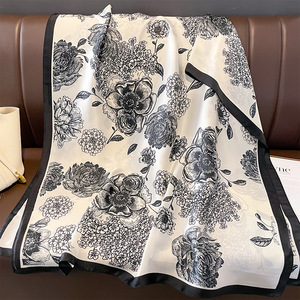 Fancy New Flower Print 180*90CM Bufandas de seda Chales de playa Mujeres Long Large Silk Head Wrap Stole Bufandas musulmanas Hijabs para damas - Product Image 5