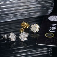 DE Fine VVS anting-anting berongga bunga Moissanite, perhiasan berlapis emas 925 perak murni modis mewah