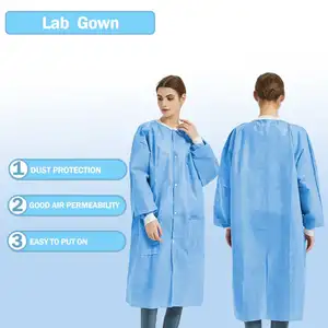 Free Sample Protective Workwear Knit Cuff Disposable Lab Coat Pp/sms Disposable Lab Coat For Adult