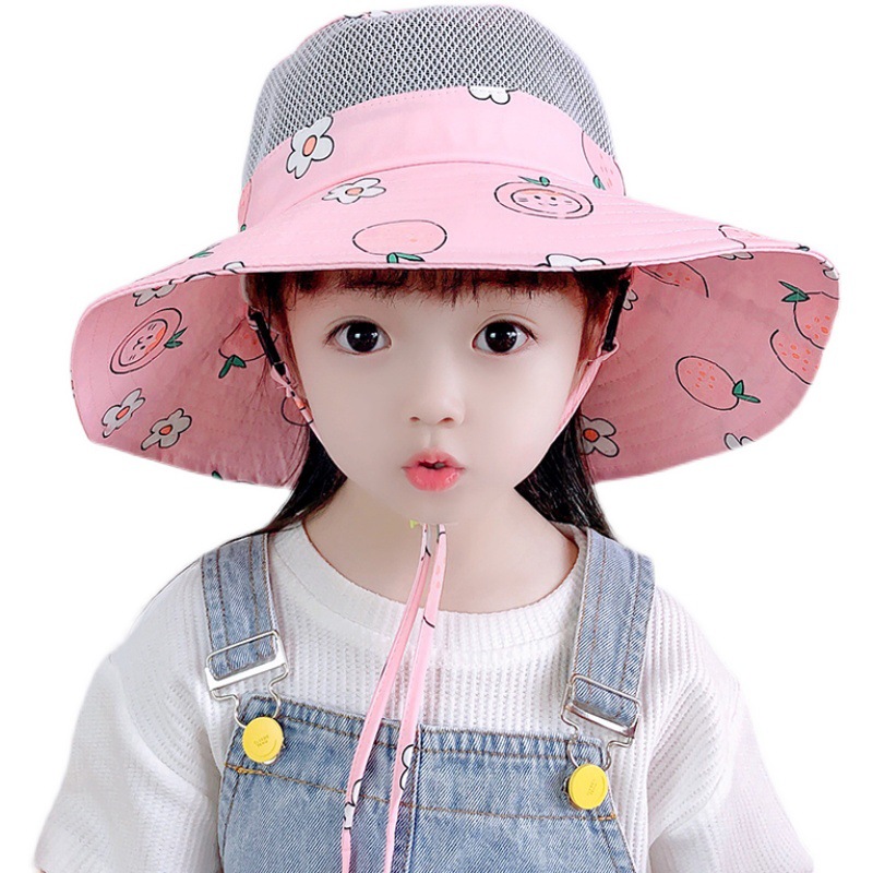 Детская летняя шляпа с изображением фруктов в рыбацком стиле, Детская шляпа с тонкими широкими полями, Солнцезащитная шляпа, милая детская дышащая шляпа от солнца
