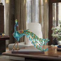 Luxe Émail Noyer Bois Paon Décor De Table Bureau Showpiece Sculpture Artisanat Accessoires De Noël Décor À La Maison Objets