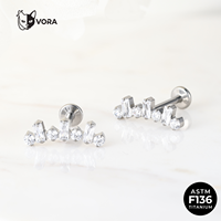 VORA ASTM F136 Titane Clou d'oreille Labret pour enfant, motif sourire incurvé, avec grappe de zircone cubique baguette classique, fileté intérieurement, pour hélix