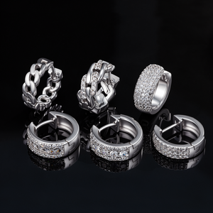 Boucles d'oreilles créoles Iced Out en argent sterling S925 plaqué or 14K, hypoallergéniques, style Hip Hop, avec zircone cubique 5A, pour hommes et femmes - Product Image 1