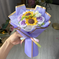 Cadeau d'anniversaire pour petite amie, prêt à offrir, fleurs en fil tricoté, bouquet de fleurs au crochet fait main, vente en gros