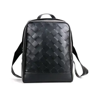 Genuine leather backpack for men with woven design