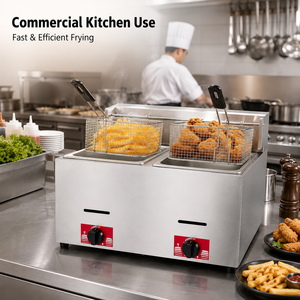 Friteuse à gaz professionnelle de comptoir, double cuve, double panier, en acier inoxydable, équipement de friture profonde pour restaurant, snack-bar, cuisine - Product Image 4