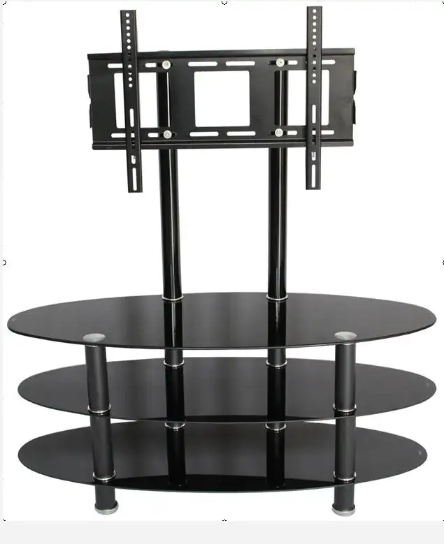 Fabriek Custom Tv Stand Met Mount, Mobiele Tv Kar Met Wielen, Vloer Tv-Standaard Met Gehard Glas Plank En Basis