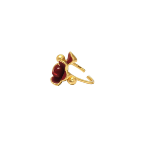 แหวนแฟชั่น สแตนเลส 316L ชุบทอง PVD ลายดอกไม้สีแดง ปรับขนาดได้ - Product Image 2