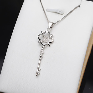 Pendentif clé en argent S925, plateau vide double perle 5-6 mm, accessoires de bijoux tendance pour femme, composants de fabrication de bijoux DIY - Product Image 3