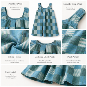 Nouvelle Robe Été 2026 pour Filles, sans Manches, en Coton, Coupe Trapèze, à Carreaux Bleus, Décontractée et Mignonne, Tenue de Boutique pour Enfants, Vente en Gros OEM ODM - Product Image 4