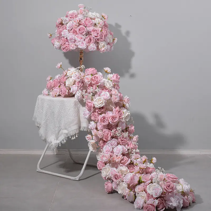 S055 Roze Middelpunt Bloemen Bruiloft Decoratie Tafel Centerpieces Zijde Roze Roos Kunstbloem Ballen Hart Bloem Boog