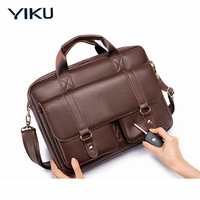 YIKU hommes 15 pouces en cuir pochette pour ordinateur portable affaires bureau porte-documents en cuir sac de messager mallette en cuir pour hommes