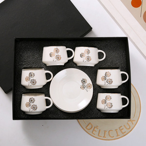 European Style Tea <b>Cups</b> <b>Set</b> of 6 Gold Flower Coffee <b>Cup</b> and Saucer <b>Set</b> - Product Image 4