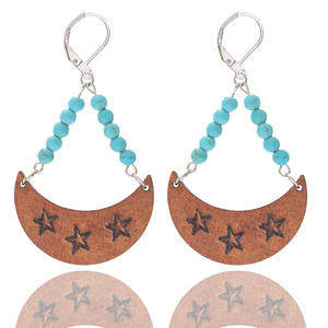 Pendientes acrílicos Vintage Luna Estrella de madera Estampado de miel Pendientes colgantes acrílicos ahuecados para mujeres Uionen 836 - Product Image 5