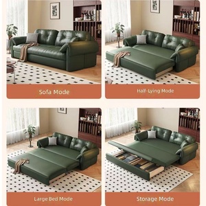 Canapé-<span class=keywords><strong>lit</strong></span> pliable rétro vert en cuir effet chat, multifonctionnel et télescopique, double usage intégré pour salon - Product Image 4