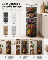 Étagère de rangement rotative à 5 niveaux pour fruits et légumes, organisateur de cuisine avec paniers pivotants, tour de rangement autoportante en métal
