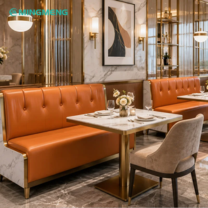 Modern PU Leather <b>Restaurant</b> Booth <b>Set</b> Marble Top Metal Frame Contemporary Dining Furniture for Commercial Use - Product Image 1